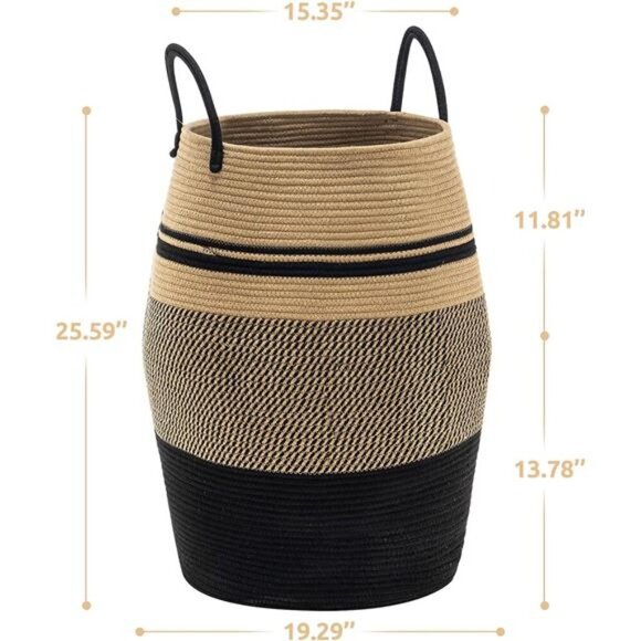 105L Extra Large Woven Laundry Hamper Basket with Heavy Duty Cotton Rope Handles - Picture 2 of 7